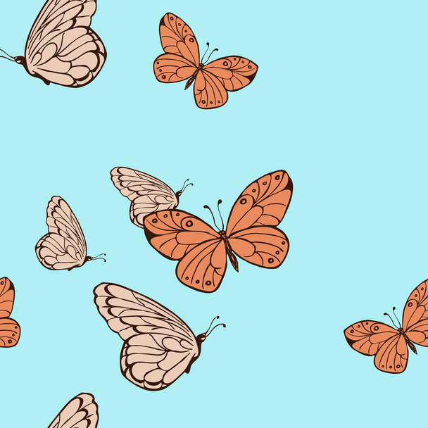 青の背景に蝶のシームレス パターンのベクトル イラスト デザイン - ベクター画像