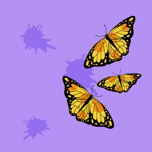 desenho da ilustração do vetor do teste padrão das borboletas no fundo roxo
 - Vetor, Imagem