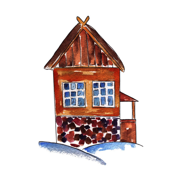 desenho da ilustração do vetor da pintura bonita da aquarela do teste padrão da casa de país
  - Vetor, Imagem