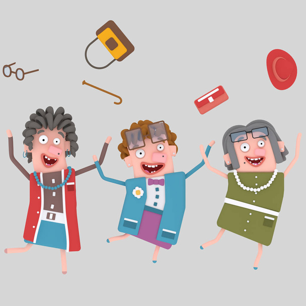 Happy old ladies group. 3d illustration. - Photo, Image