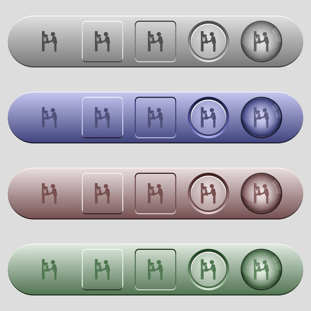 Yen Geldautomaat pictogrammen op horizontale menubalken - Vector, afbeelding