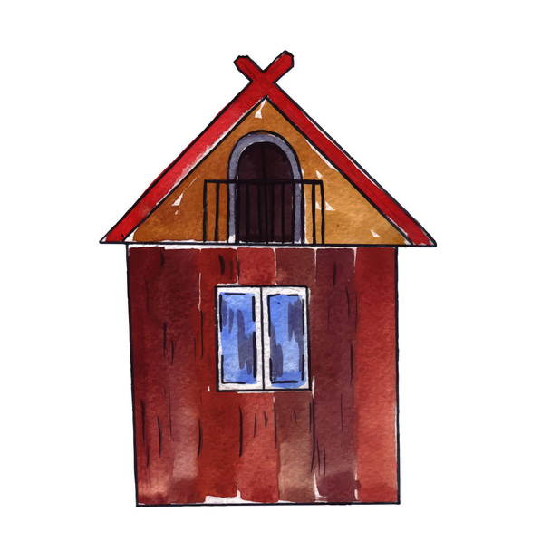 Vector Εικονογράφηση Σχεδιασμός όμορφη ακουαρέλα ζωγραφική του μοτίβου ξύλινο σπίτι χώρα  - Διάνυσμα, εικόνα