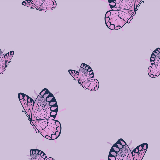 векторная иллюстрация дизайн бабочек бесшовный узор на фиолетовом фоне
 - Вектор,изображение