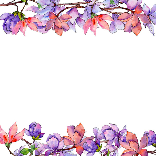 Wildflower magnolia flower frame in a watercolor style. - 写真・画像
