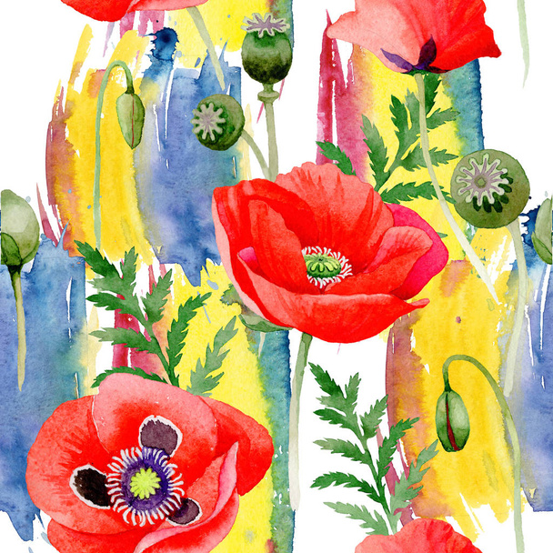 Wildflower poppy flower pattern in a watercolor style. - Φωτογραφία, εικόνα