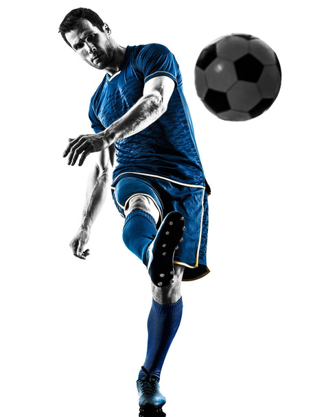 soccer player man kicking silhouette isolated  - Photo, Image