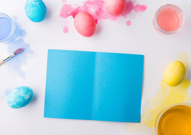 Easter and spring flat lay on a white background. Copy space. - Foto, immagini