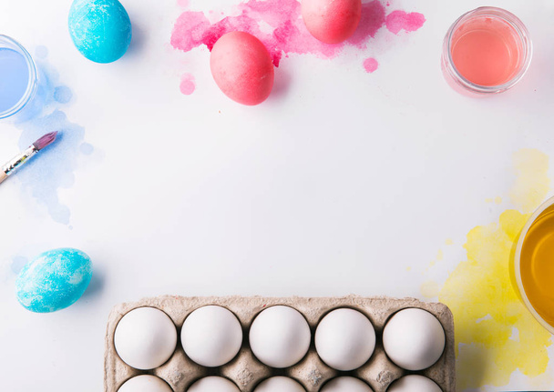 Easter and spring flat lay on a white background. Copy space. - Photo, Image