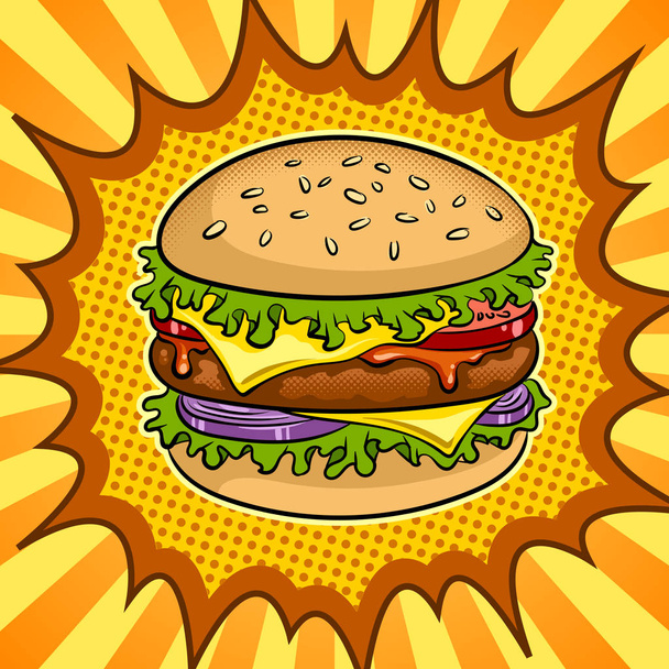 Burger sandwich pop art vector illustration - Вектор,изображение