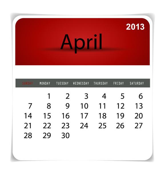 Simple 2013 calendar, April. All elements are layered separately - Вектор, зображення