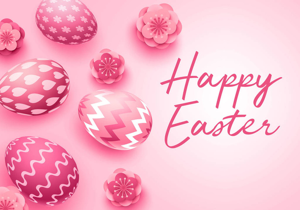 Happy easter greeting card, colorful easter eggs with geometric pattern. Vector illustration - Vettoriali, immagini