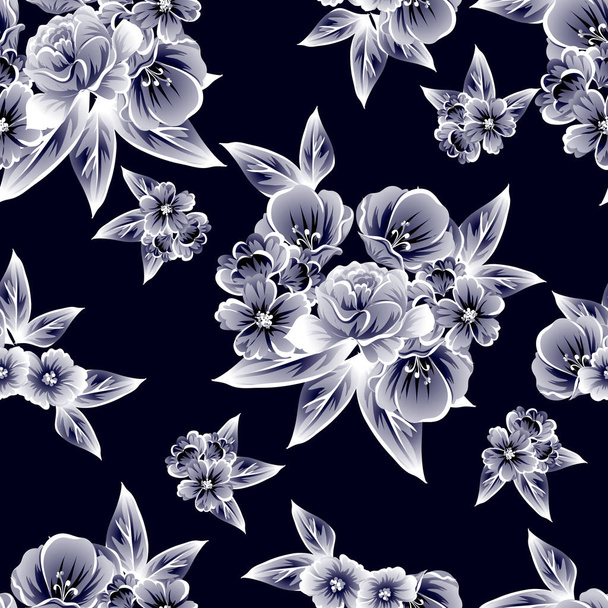 Seamless vintage style flower pattern. Floral elements on white. - Vektor, Bild