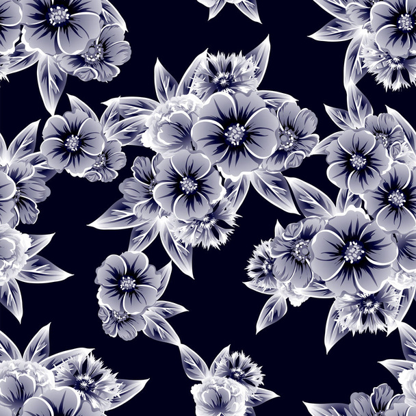 Seamless vintage style flower pattern. Floral elements on white. - Vetor, Imagem