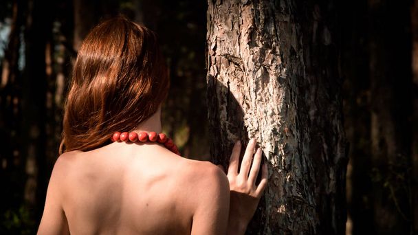 rousse fille près d'un arbre
 - Photo, image