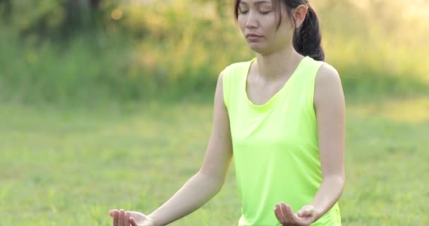 Νεαρή γυναίκα asian άσκηση στο πάρκο, στην όμορφη μέρα. - Πλάνα, βίντεο