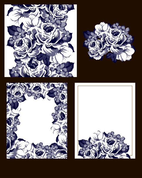 Vintage style flower wedding cards set. Floral elements and frames. - Вектор,изображение