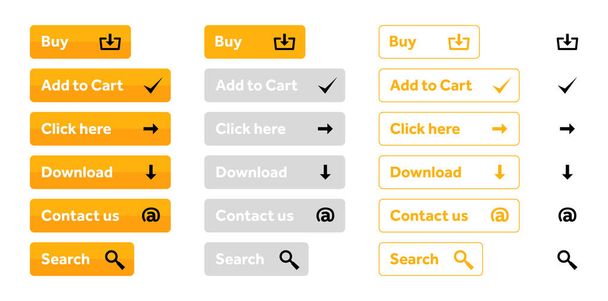 Πορτοκαλί σετ web κουμπιά με εικονίδια - Διάνυσμα, εικόνα