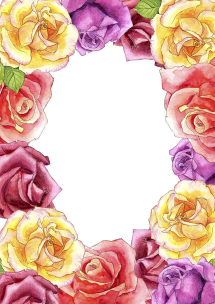 Floral frame with watercolor drawing flowers - Foto, Bild