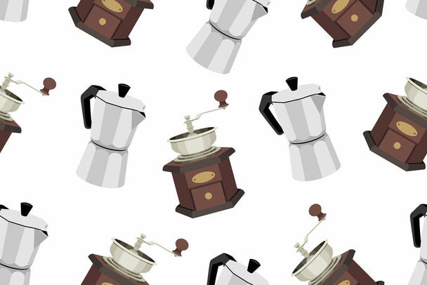 シームレス パターン コーヒー マシン。白い背景に分離 - ベクター画像