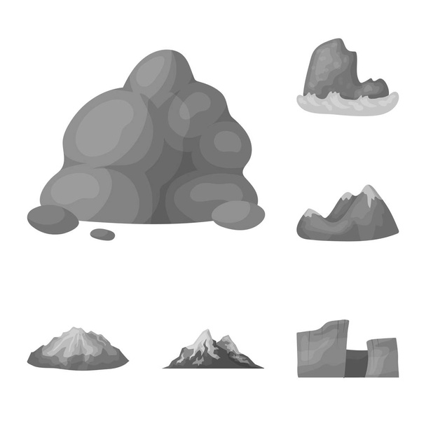 Different mountains monochrome icons in set collection for design.Mountains and landscape vector symbol stock web illustration. - Vecteur, image