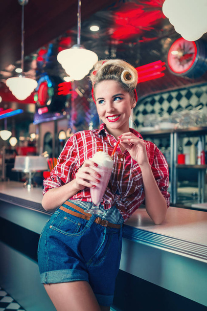 Woman with milkshake - Foto, Imagen