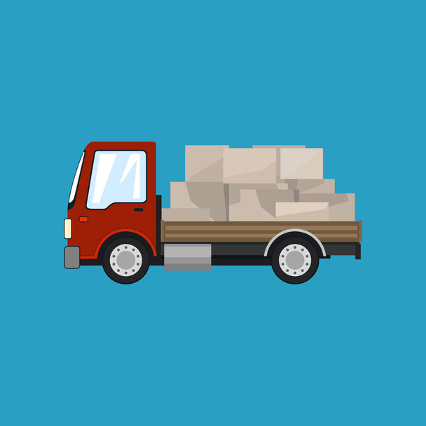 Camión rojo de carga pequeña con cajas aisladas
 - Vector, Imagen