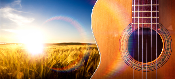 Musical design with acoustic guitar - Photo, Image