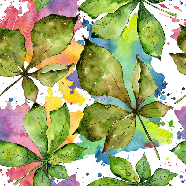 Chestnut leaves pattern  in a watercolor style. - Foto, Imagem