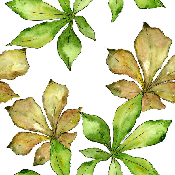 Chestnut leaves pattern  in a watercolor style. - Photo, Image