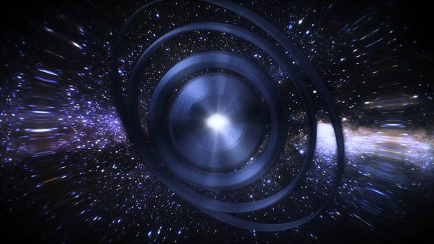 Zwart gat Timewarp. Spinning ruimte Vortex. Naadloze kleurrijke abstracte animatie gat pad in patroon van de textuur van de achtergrond van deeltje lichte element. Ruimte wormhole tunnel. Knipperende ster licht. Supernova - Foto, afbeelding