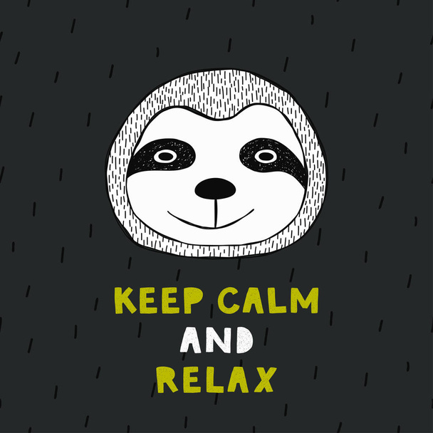 Cute poster with hand drawn funny sloth. - Vector, Image