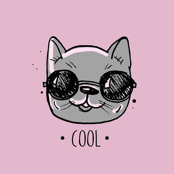 güneş gözlüğü çizimde sevimli kedi - Vektör, Görsel