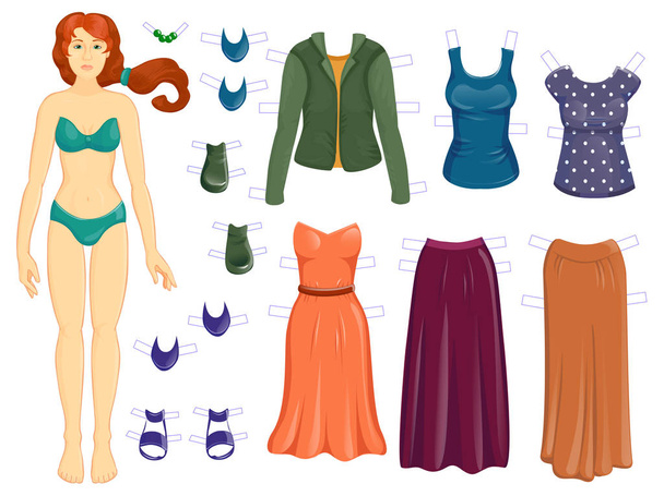Aankleden van papier dall - vrouw herfst van moderne kleding set - Vector, afbeelding