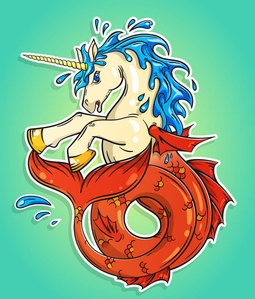 Ocean unicorn with a fishtail, vector illustration - Vector, Image