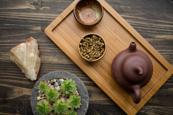 tea ceremony set on wooden table  - Foto, Imagem