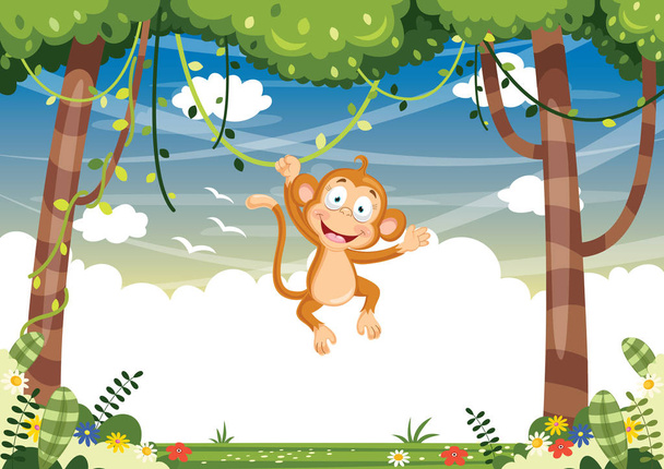  wektor ilustracja kreskówki małpa - Wektor, obraz