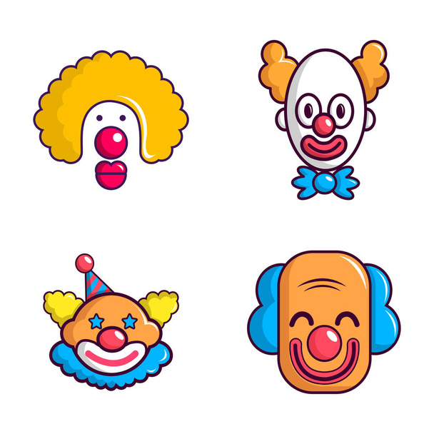 Clown icon set, cartoon style - Διάνυσμα, εικόνα