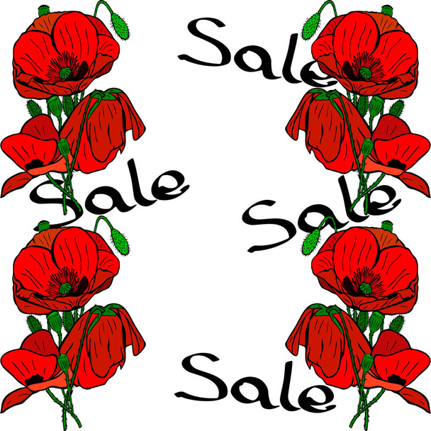 bouquets of red poppies and inscription sale - Vettoriali, immagini