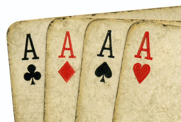 4 vintage aces poker kartları. - Fotoğraf, Görsel