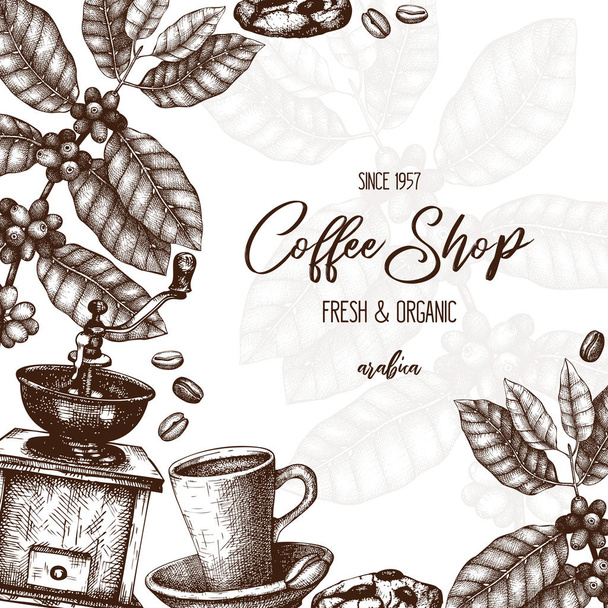 Vintage hand drawn poster for coffee shop - Vector, imagen