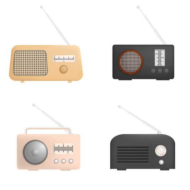 Radio music old device mockup set, realistic style - Διάνυσμα, εικόνα