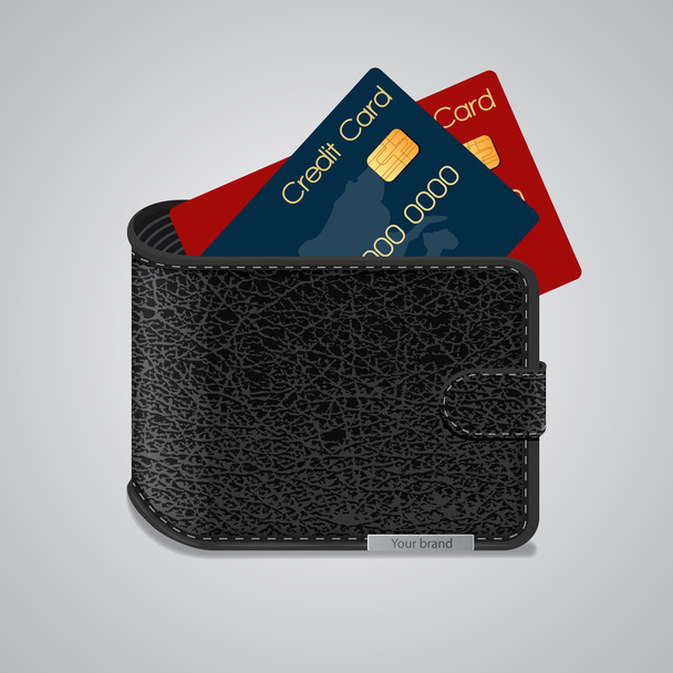 Leather wallet with credit cards inside. Vector illustration - Vector, Image