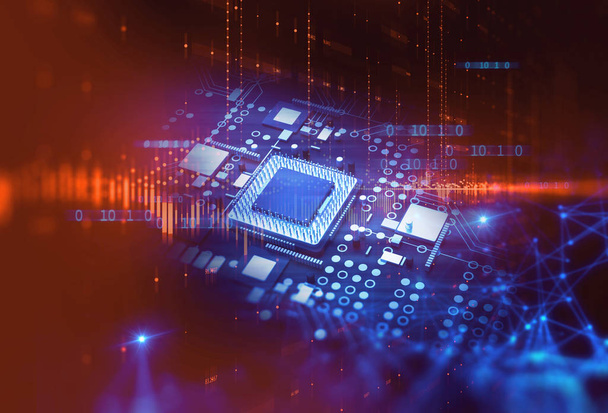 3d rendering  of futuristic blue circuit board  - Photo, Image