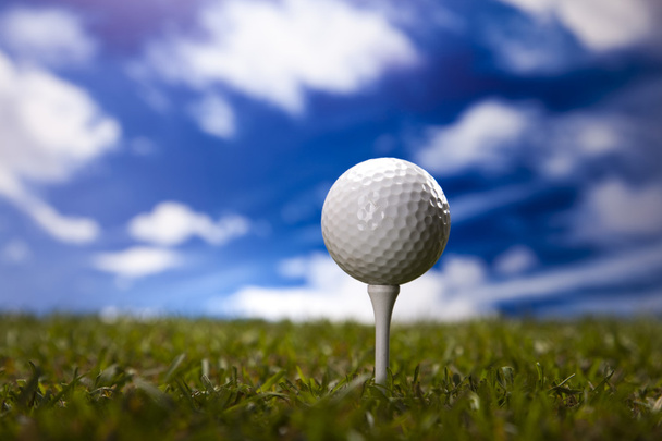 Bola de golfe no prado verde
 - Foto, Imagem