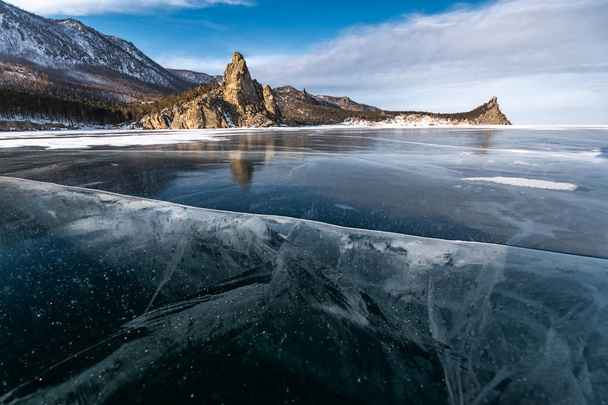 Beautiful crack on the ice of Lake Baikal - Photo, Image