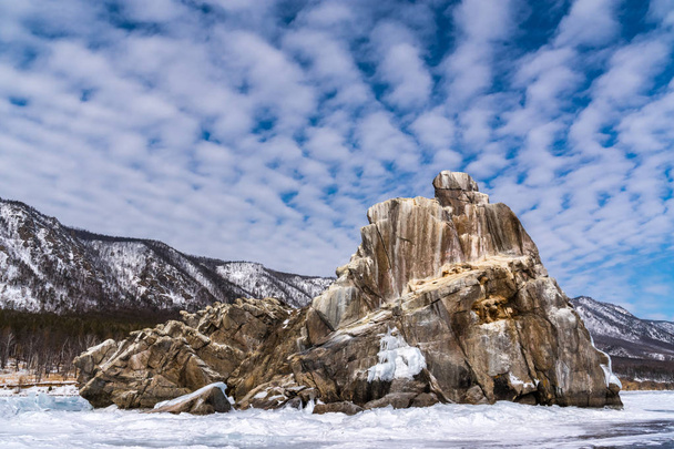 Isle of Cormorants in winter, lake Baikal - Фото, изображение