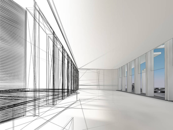 sketch design of interior hall, 3d rendering - Photo, Image