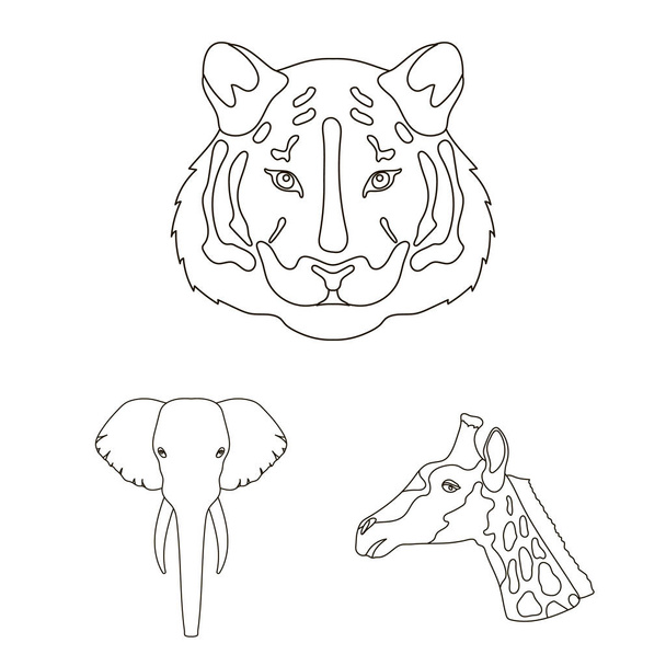 Wild animal outline icons in set collection for design. Mammal and bird vector symbol stock web illustration. - Vettoriali, immagini