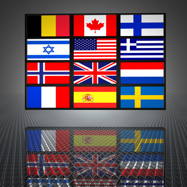 Video wall with flags on the screens - Φωτογραφία, εικόνα
