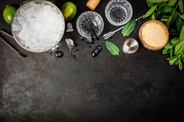 Metal ice bucket and mojito ingredients - Photo, image